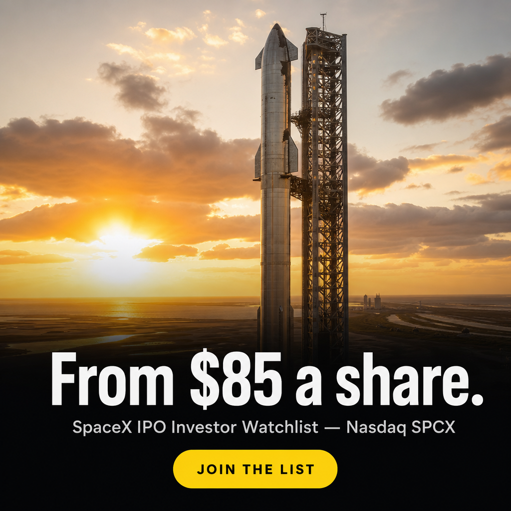 SpaceX Starship at golden hour, From $85 a share, Nasdaq SPCX